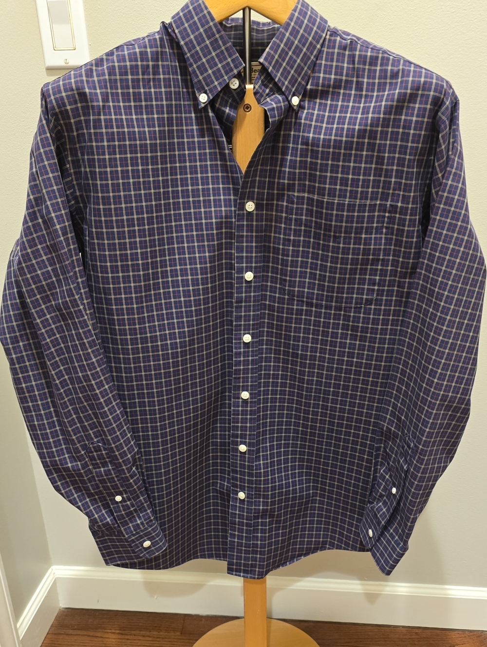 L.L. Bean Men’s Navy Plaid Button-Down Shirt